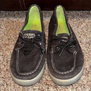 Sperry Halyard Black with gray Boat Shoes Boys Kids Youth